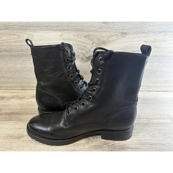 Frye Natalie Lace Up Moto Engineer Combat Boots Black Leather Women's 7 B - Picture 5 of 8
